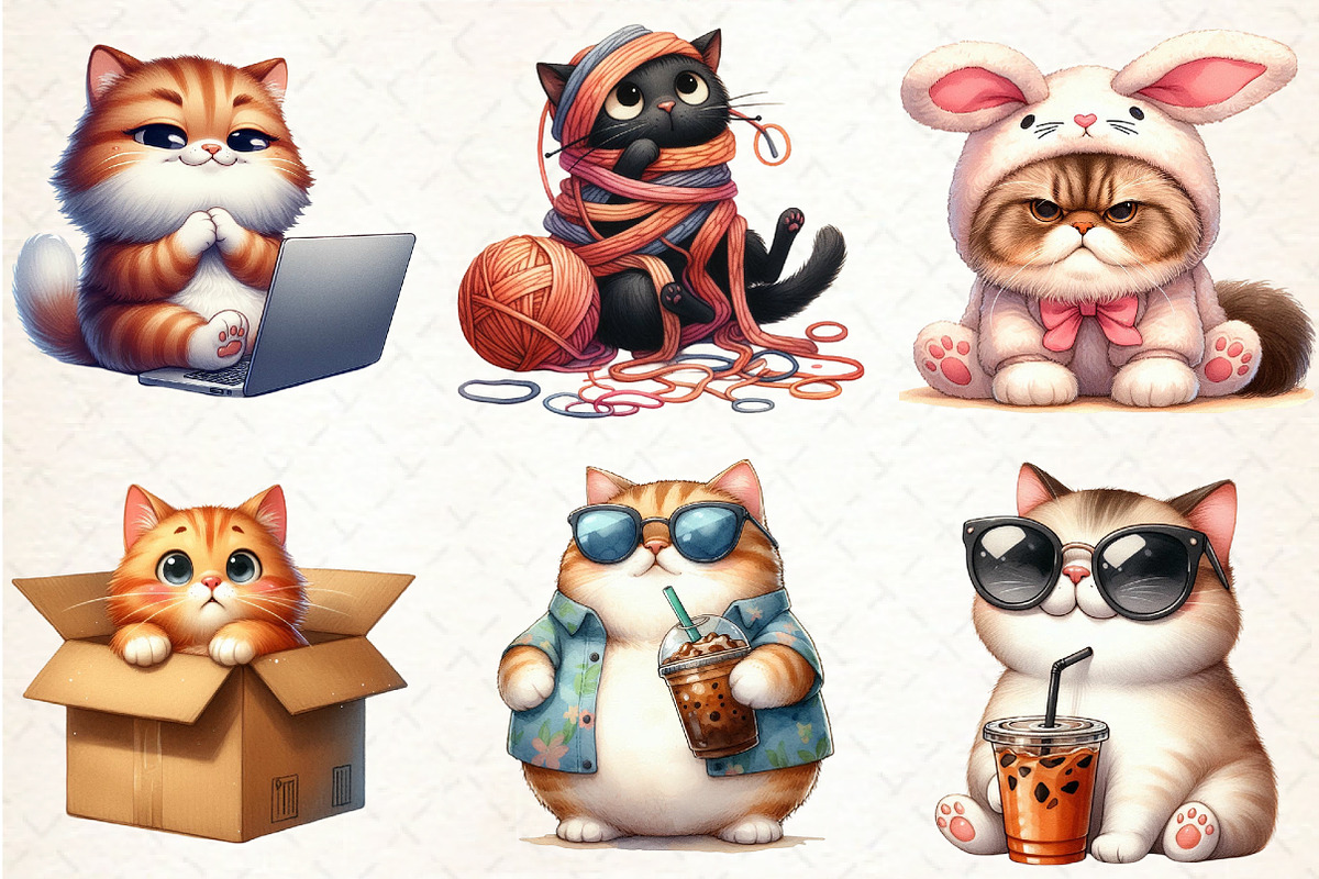 Cute and Funny Cat Clipart Bundle, an Illustration by Libby Wishes (Photo 3 of 5)