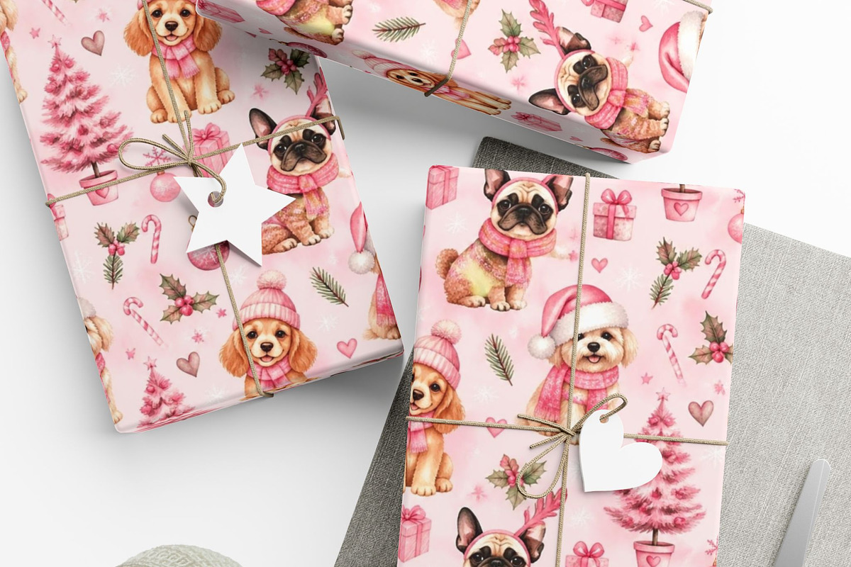 Cute Dogs Christmas Seamless Pattern, a Pattern Graphic by elfy creative (Photo 2 of 4)