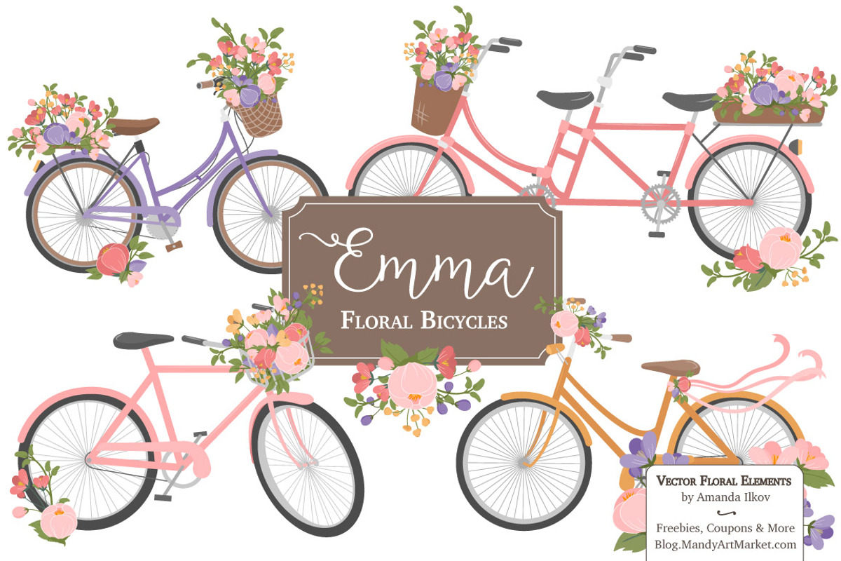 Wildflowers Floral Bicycles Clipart, an Illustration by Amanda Ilkov (Photo 1 of 5)