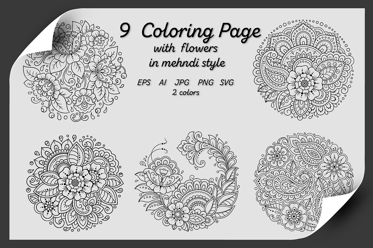 Flowers Coloring Pages, an Illustration by Katika Shop (Photo 1 of 7)