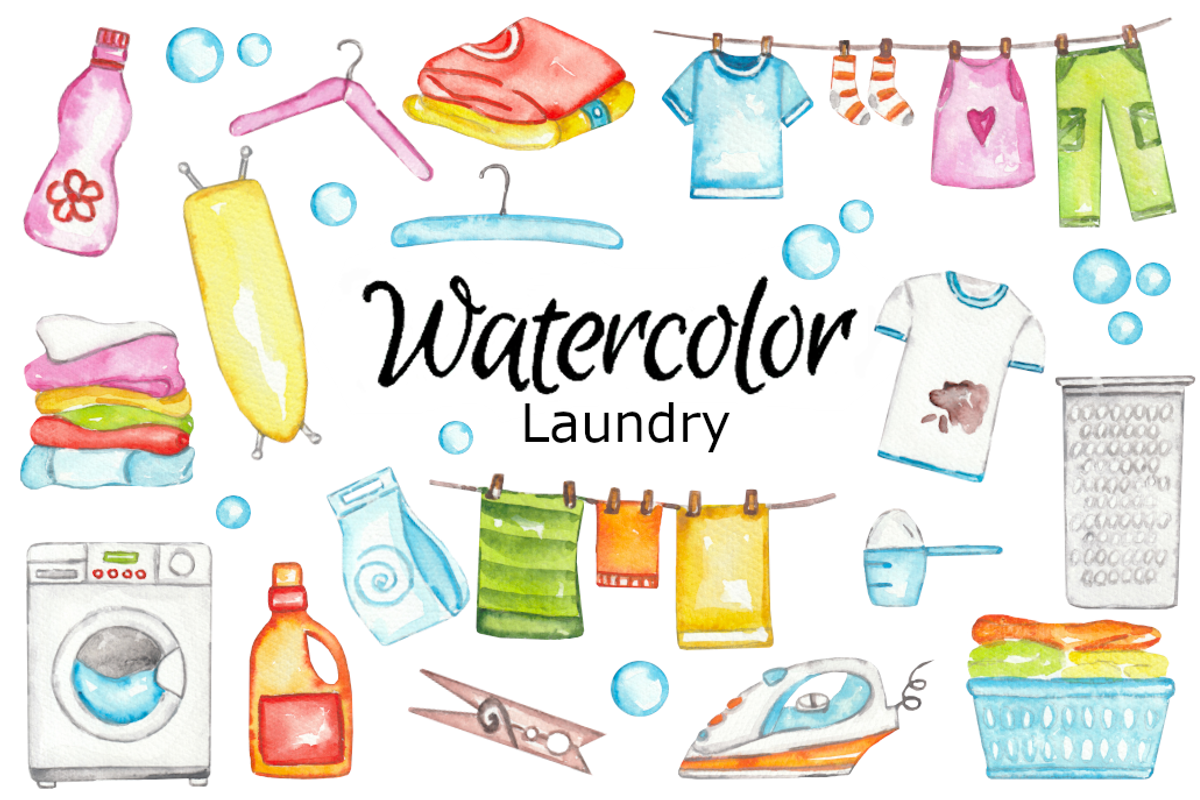 Laundry watercolor clipart, a Background Graphic by GoodFairyClipArt (Photo 1 of 2)