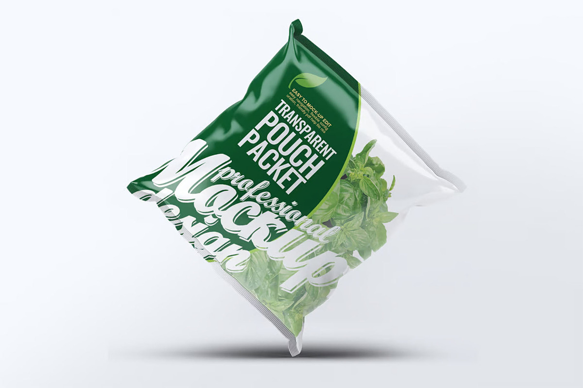 Transparent Pouch Packet Mock-Up, a Packaging Mockup by DesignRushMarket (Photo 5 of 10)