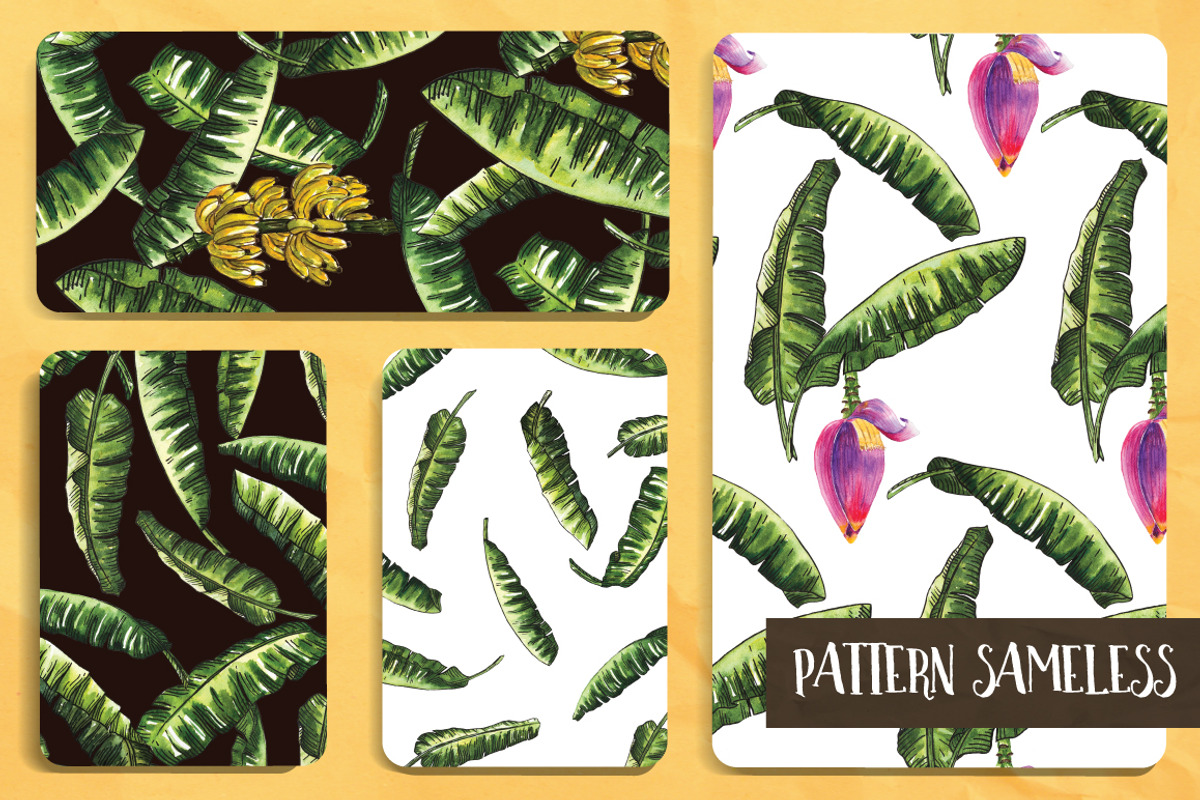 Banana Leaves Watercolor, a Pattern Graphic by Planolla (Photo 3 of 6)