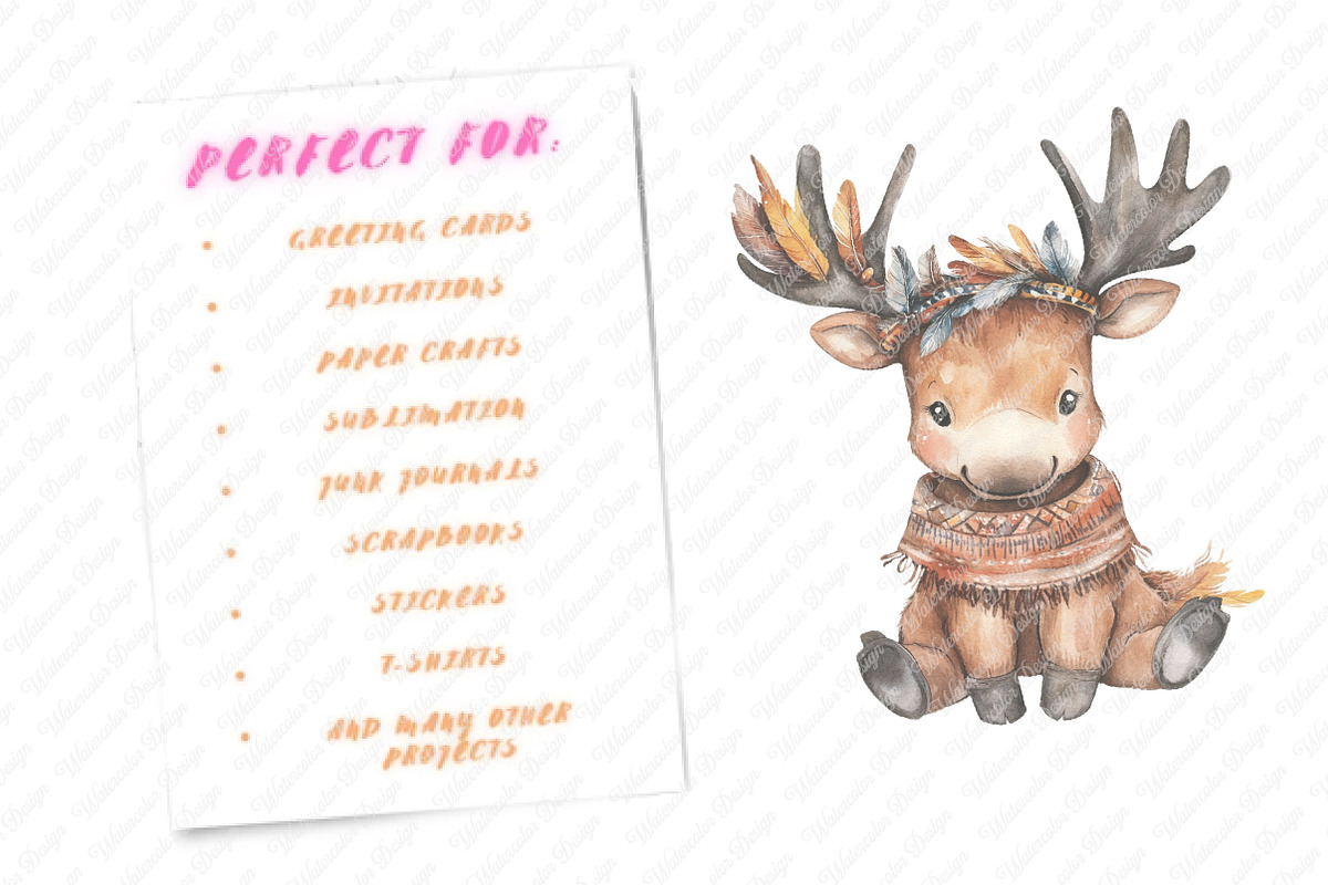 Watercolor Boho Woodland Animal Clip, an Illustration by Watercolor design (Photo 9 of 12)