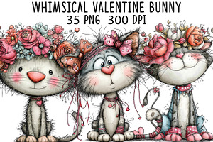 Whimsical Valentine Cat Clipart, an Illustration by CraftArtStudio