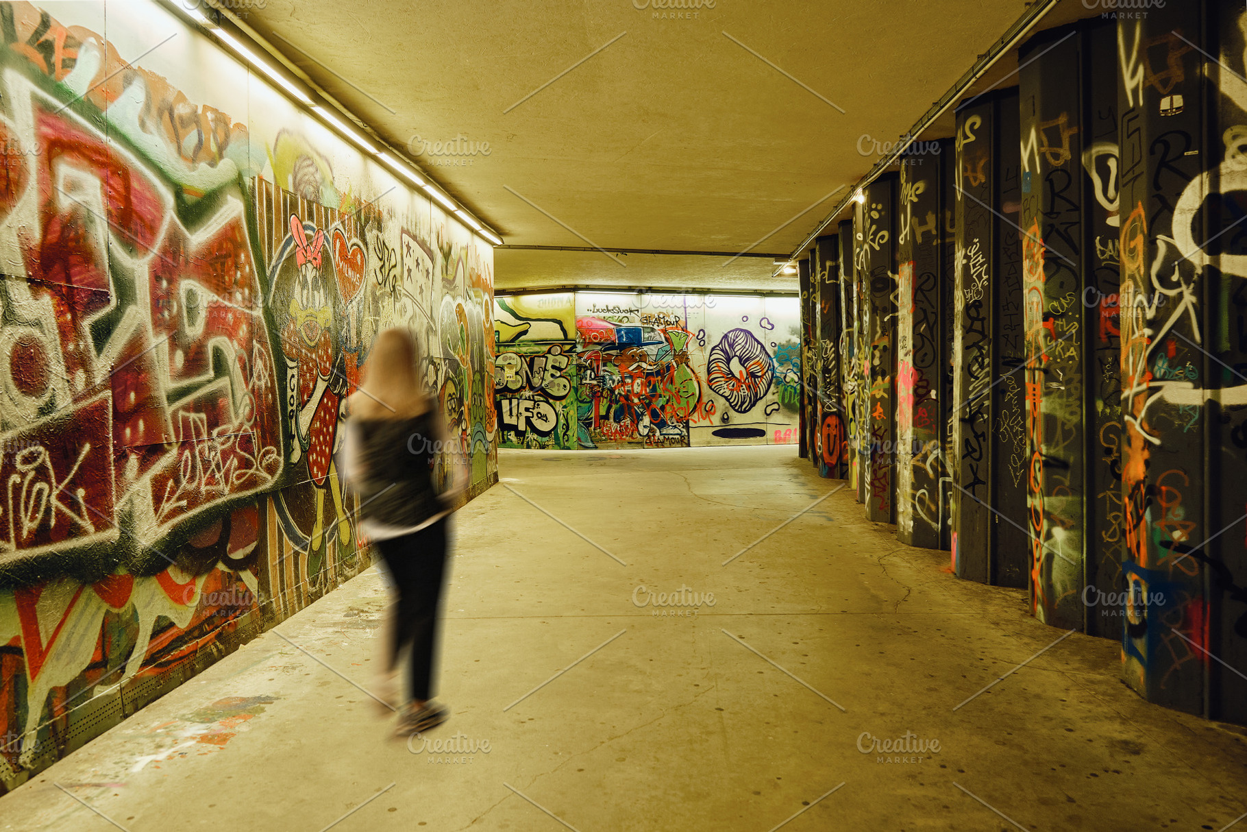 Graffiti painted underground alley, an Architecture Photo by BOOCYS