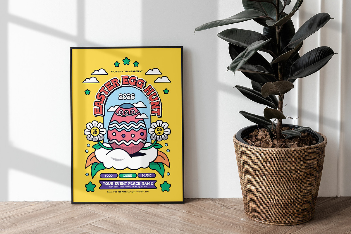 Retro Easter Egg Hunt Flyer Template, a Flyer Template by Tiptop Graphic (Photo 2 of 5)