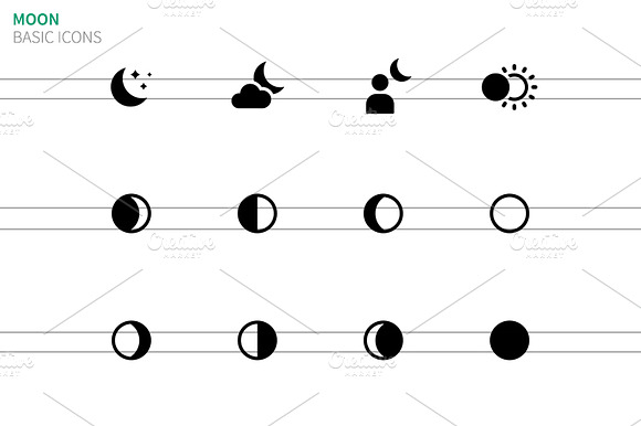 Moon Phases Icons On White
