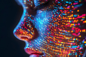illuminated by a multicolored light, generative AI, a Photo by Nito