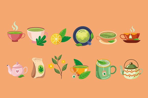 Green Tea Illustration Set preview 2