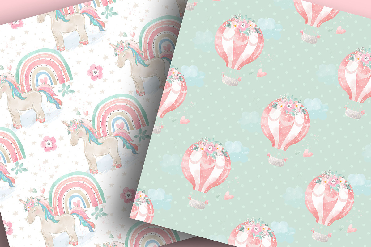 Floral Unicorn digital paper pack, a Pattern Graphic by designloverstudio