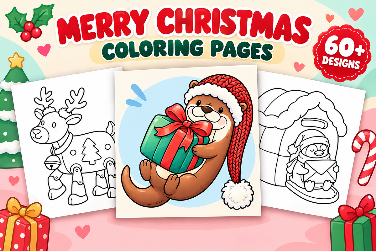 Merry Christmas Coloring Pages #5, a Seasonal Illustration by Inkivelle Studio (Photo 1 of 3)