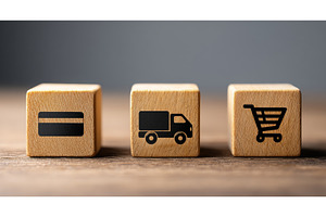 Wooden blocks symbolizing ecommerce, a Business Photo by ZinetroN