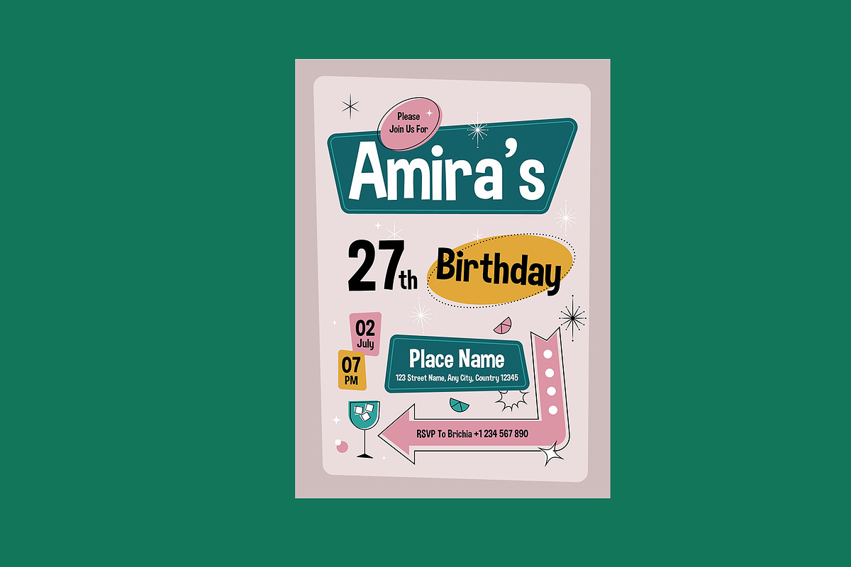 Birthday Invitation Mid Century, a Card Template by Neermana (Photo 4 of 4)