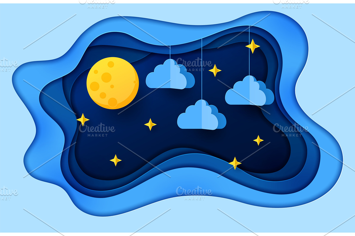 Paper cut night sky with stars, a Seasonal Illustration by Buch&Bee
