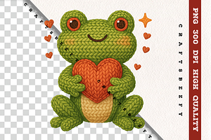 Faux Crochet Frog PNG Cute Valentine, an Animal Illustration by Craftsbeefy