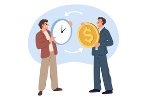 Man trades his time for money. Clock, a Finance Illustration by Vectorbuum