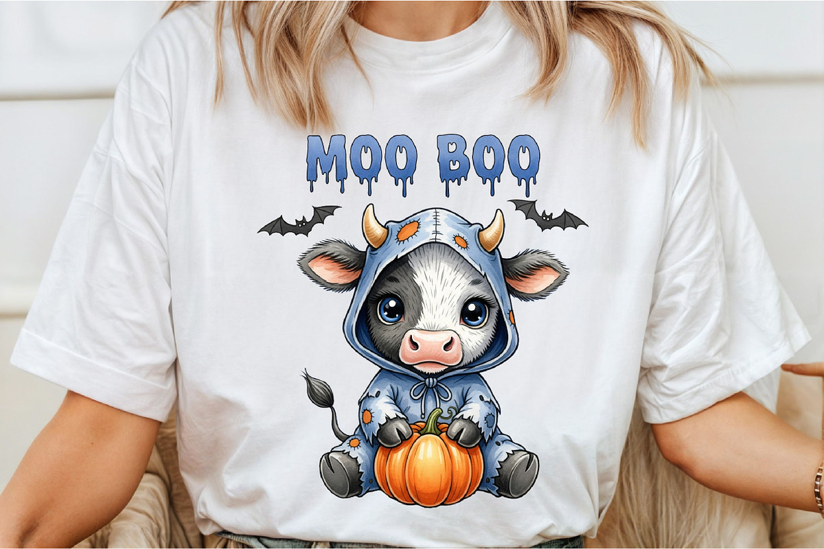 Moo Boo Halloween Cow PNG, an Illustration by DreamCafeArt (Photo 4 of 6)