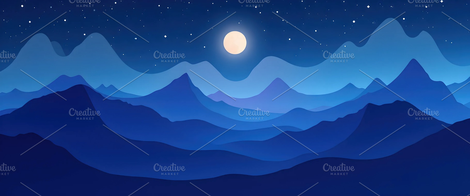 Moonlight Forest Flat Papercut Silho, a Photo by LOGOCREATIVE