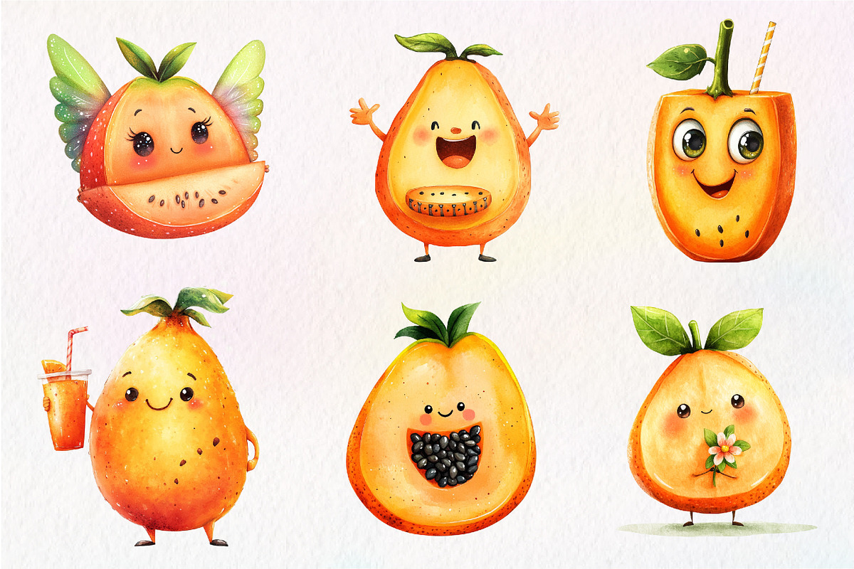 Watercolor Papaya Fruit Clipart,, an Illustration by CreationArt (Photo 8 of 9)