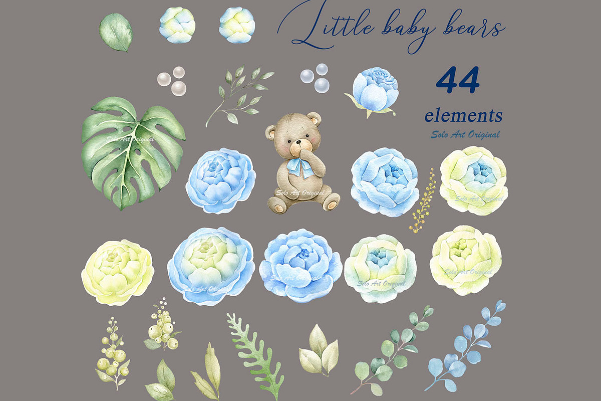 Teddy bear Baby boy shower clipart, an Animal Illustration by Solo Art Original (Photo 5 of 7)