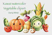 Kawaii watercolor vegetable clipart, a Food Illustration by Volha (Thumbnail 1 of 8)