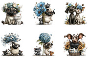 Whimsical Dog Cat Flower Clipart, a Seasonal Illustration by CreationArt (Thumbnail 4 of 5)