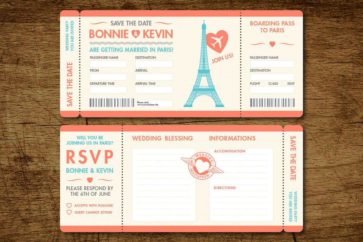 Paris Wedding Invite Tickets, an Invitation Template by Pingebat (Photo 2 of 3)