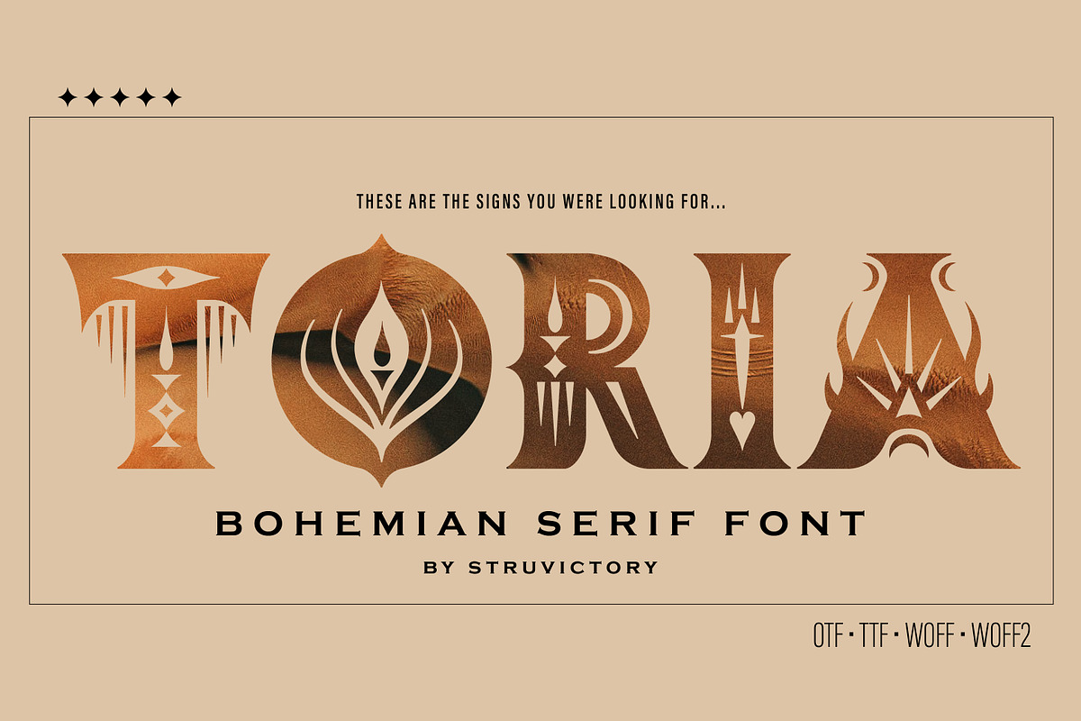 Toria Bohemian Decorative Serif Font, a Serif Font by Struvictory.art (Photo 1 of 9)