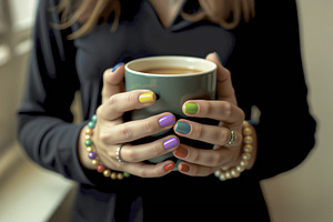 Woman with a colorful manicure, a Photo by rarrarorro