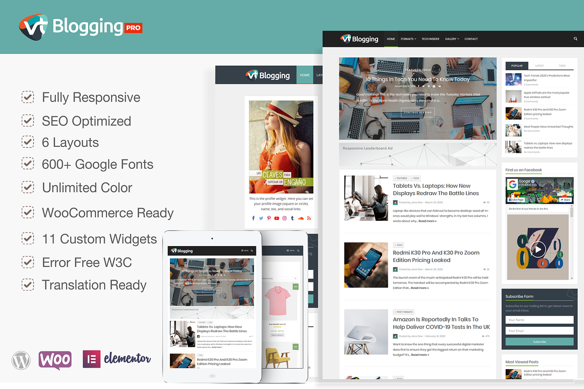 VT Blogging Pro WordPress Theme, a WordPress Template by VolThemes (Photo 1 of 7)