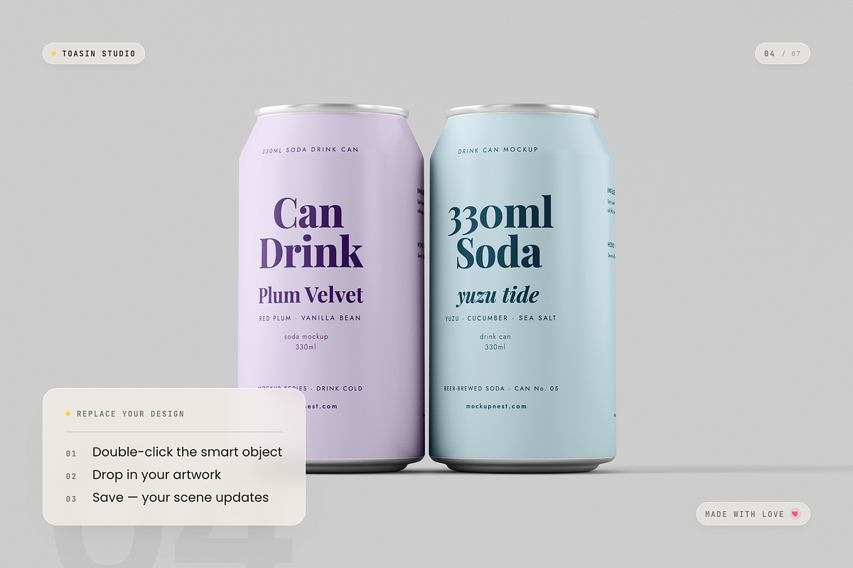 330ml Drink Can Mockup, a Packaging Mockup by Toasin Studio (Photo 4 of 7)
