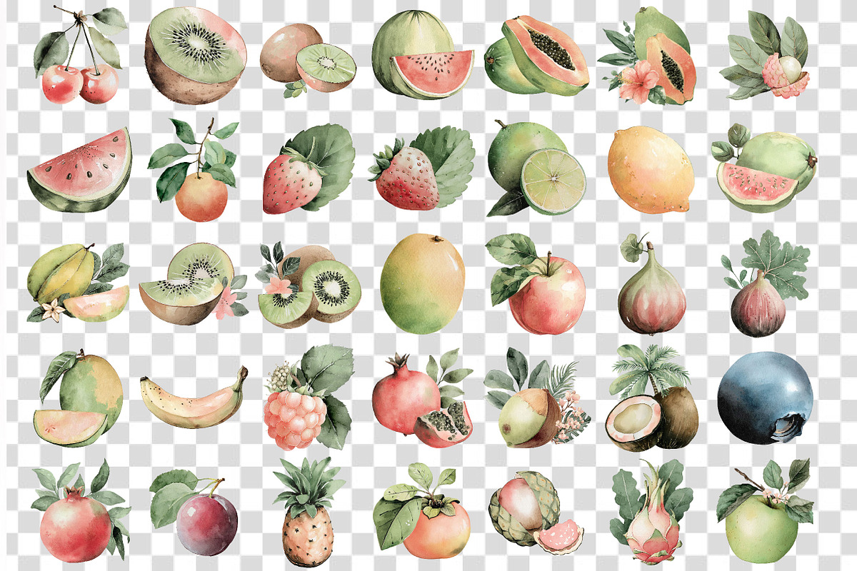 Watercolor Fruit Set Exotic, a Food Illustration by DreamCafeArt (Photo 5 of 5)