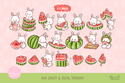 Sweet Watermelon Bunny Clipart, an Animal Illustration by Blumensdiary (Thumbnail 2 of 6)