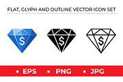 Diamond Dollar Icons, an Outline Icon by Artonix (Thumbnail 1 of 2)