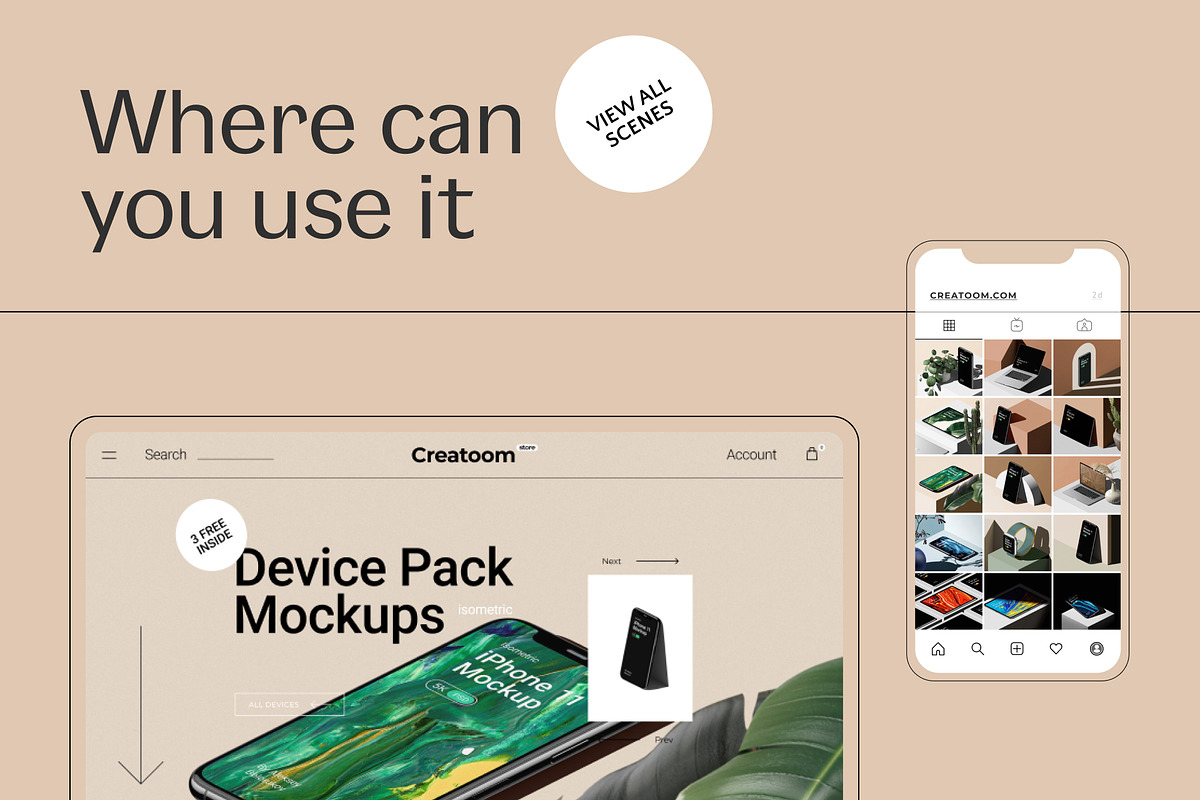 -50% Device pack mockups - isometric, an iPhone Mockup by Creatoom