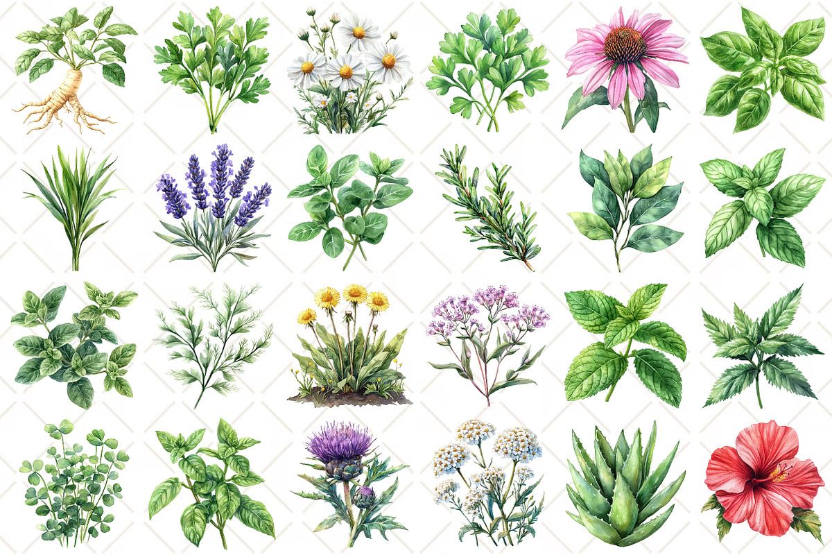 Watercolor Medicinal Herbs Clipart, an Illustration by Black Bird Studio (Photo 2 of 5)