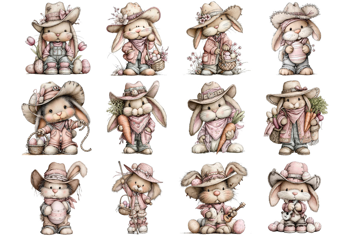 Western Easter Bunny Clipart, an Illustration by DreamArtGraphic (Photo 4 of 4)