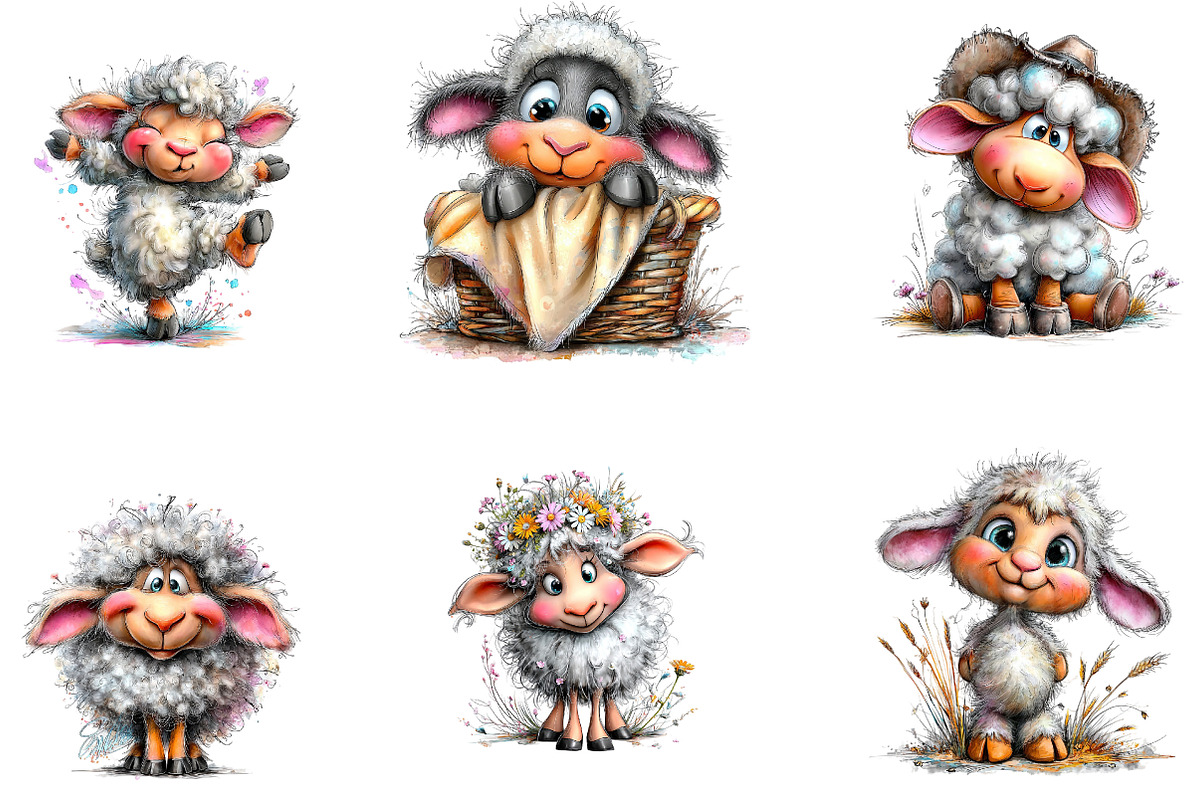Cute Sheep Clipart Bundle, a Seasonal Illustration by CreationArt (Photo 3 of 5)
