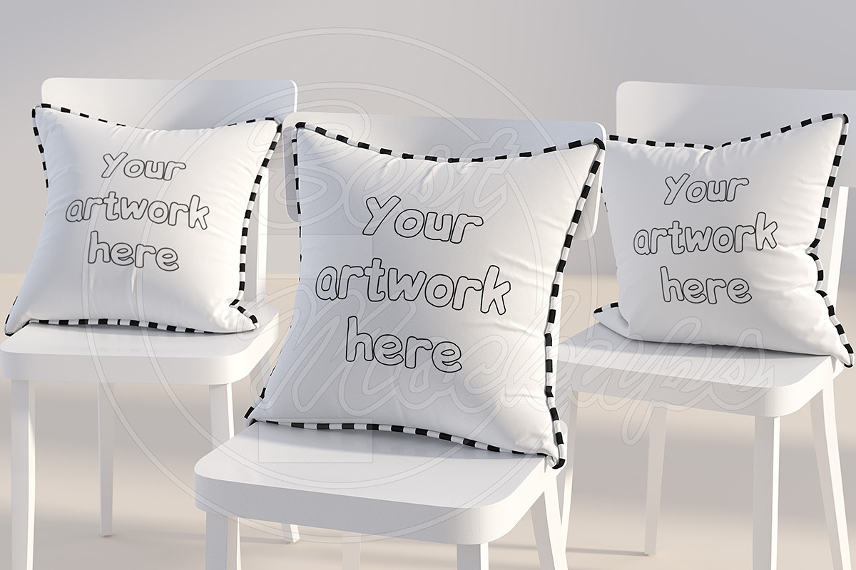 Three square PILLOWS mockup styled, a Product Mockup by BestMockups (Photo 1 of 2)