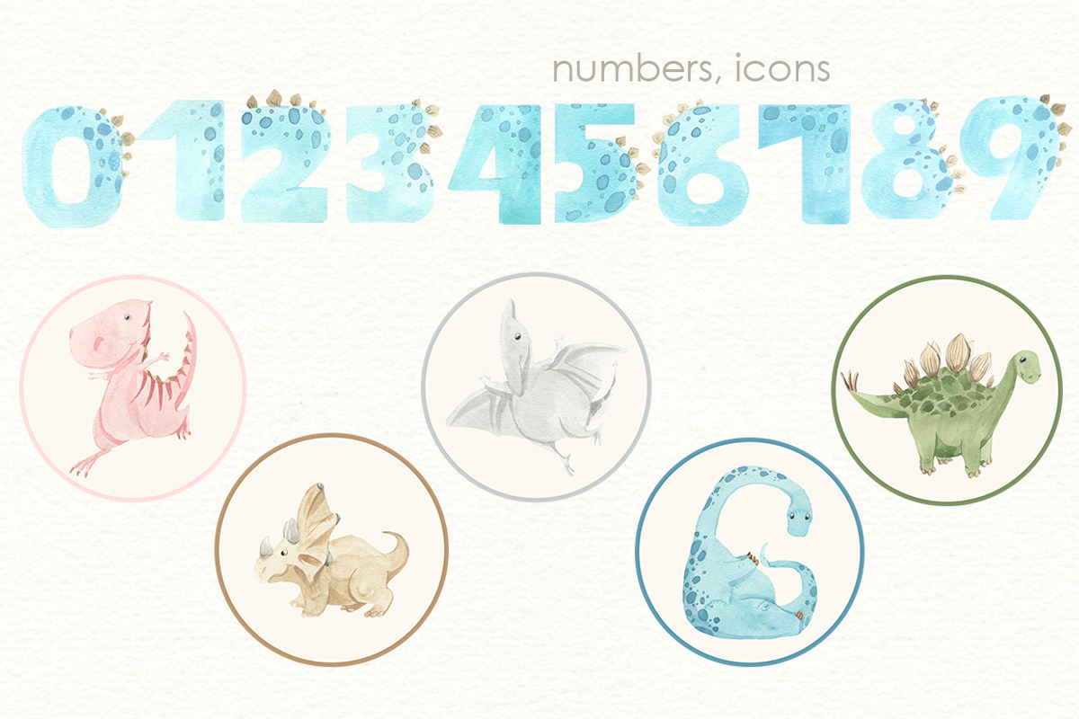Dinosaurs cute illustration, an Illustration by Love Watercolor Store (Photo 9 of 13)