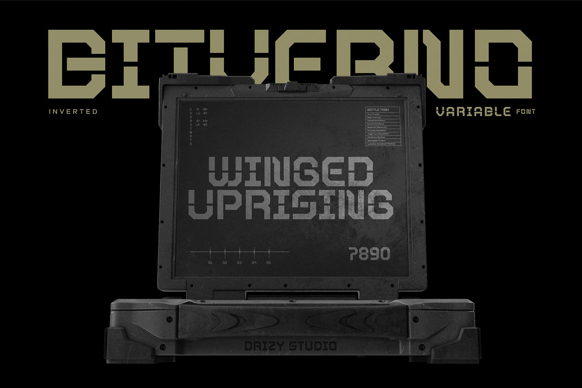 Bitverno - Experimental Sci-fi Font, a Sans Serif Font by Drizy (Photo 8 of 9)