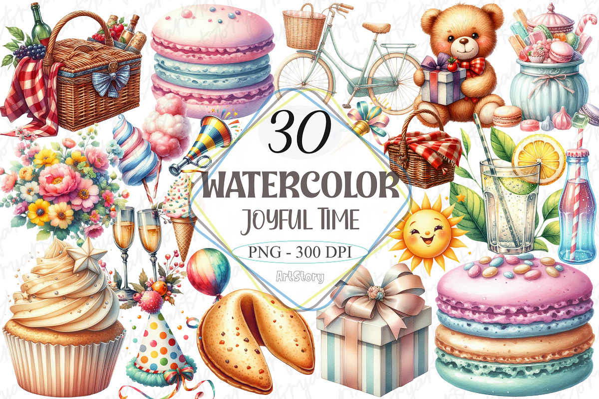 Watercolor Joyful Time ClipArt, a Graphic by designcity5 (Photo 1 of 5)