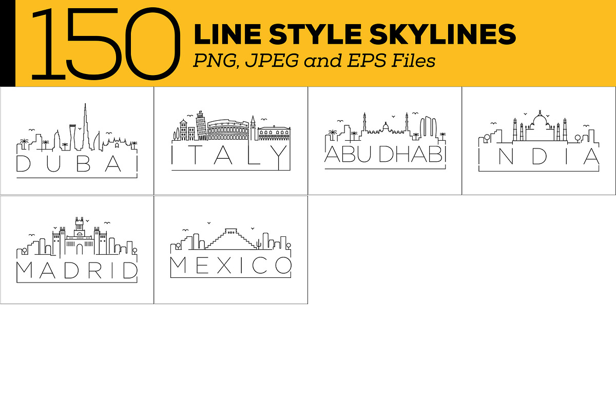 150 - Linear Style City Skylines, an Outline Icon by Kursat Unsal (Photo 18 of 18)