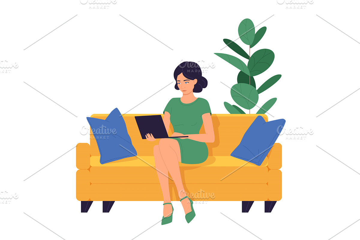Woman working remotely on laptop, a Technology Illustration by Flashvector