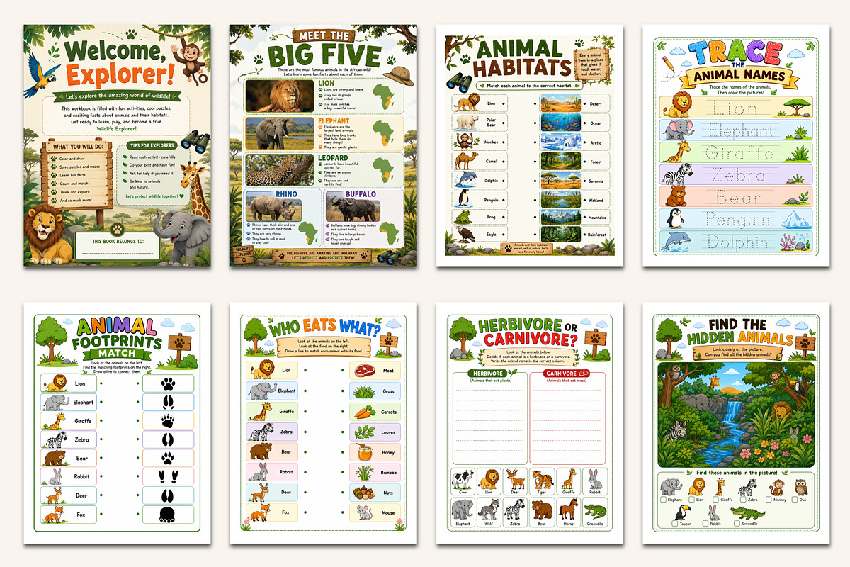 Wildlife Explorer Workbook, a Stationery Template by Designmela01 (Photo 2 of 5)