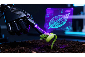 Robot arm scanning a sprouting, a Technology Photo by tilialucida