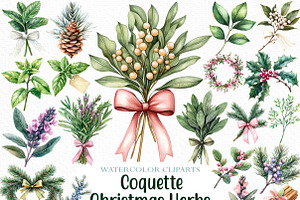Coquette Christmas Herbs Clipart, an Illustration by Craft Nest