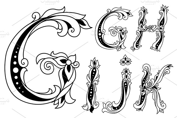 Letters G, H, I, J and K in floral preview 2