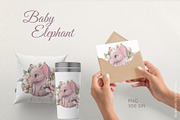 Baby Elephant Floral Illustration, an Animal Illustration by Gribanessa (Thumbnail 2 of 4)
